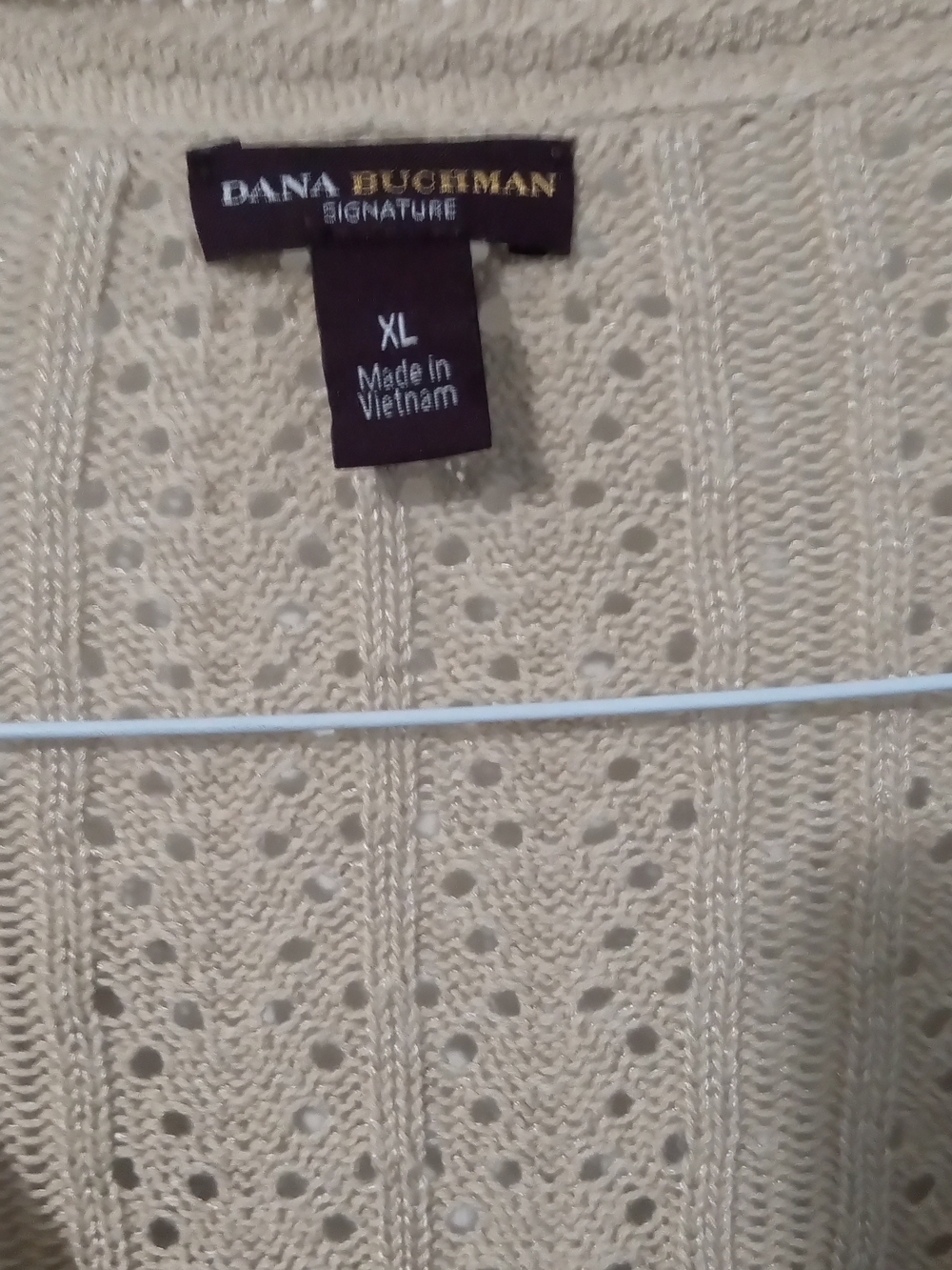 Dana Buchman Beige Eyelet V-Neck Knit Sweater - Picture 2 of 6